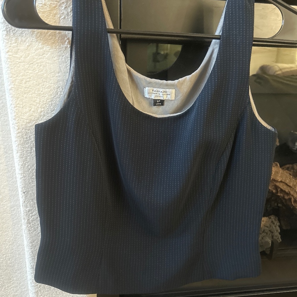 Tahari blue pinstriped under suit dress top